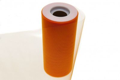 Фатин в шпульках 16-127, 10 гр/м2, шир. 15 см (в нам. 25+/-1 м), цвет оранжевый - купить в Муроме. Цена: 100.69 руб.