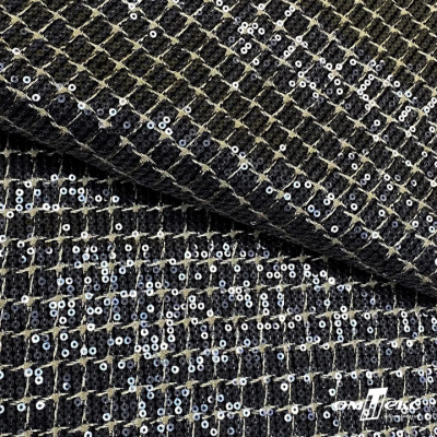Ткань костюмная с пайетками, 100%полиэстр, 460+/-10 гр/м2, 150см #309 - цв. чёрный - купить в Муроме. Цена 1 203.93 руб.