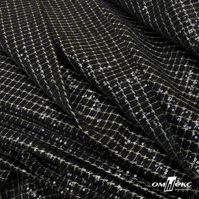 Ткань костюмная с пайетками, 100%полиэстр, 460+/-10 гр/м2, 150см #309 - цв. чёрный - купить в Муроме. Цена 1 203.93 руб.