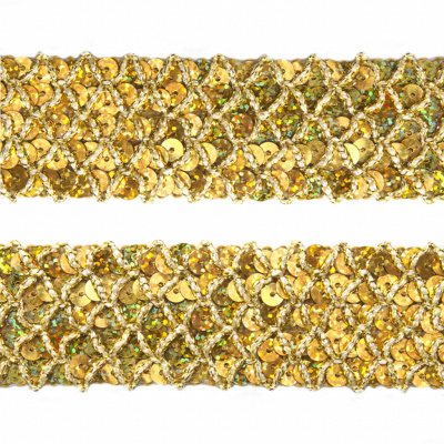 Тесьма с пайетками D16, шир. 35 мм/уп. 25+/-1 м, цвет золото - купить в Муроме. Цена: 1 281.60 руб.