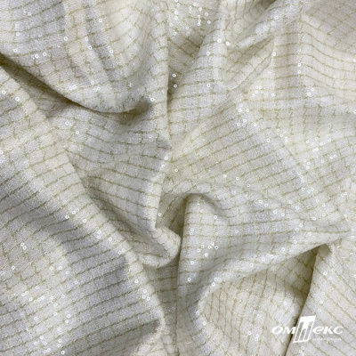 Ткань костюмная с пайетками, 100%полиэстр, 460+/-10 гр/м2, 150см #309 - цв. молочный - купить в Муроме. Цена 1 203.93 руб.