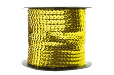 Пайетки "ОмТекс" на нитях, SILVER-BASE, 6 мм С / упак.73+/-1м, цв. А-1 - т.золото - купить в Муроме. Цена: 468.37 руб.