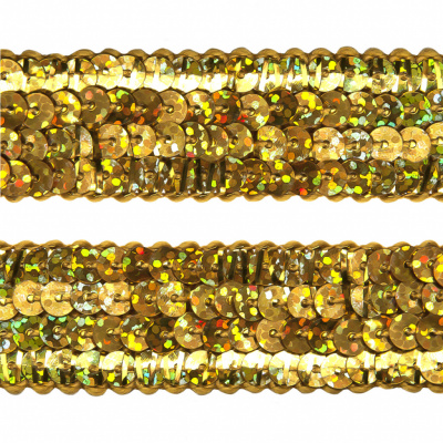 Тесьма с пайетками D16, шир. 20 мм/уп. 25+/-1 м, цвет золото - купить в Муроме. Цена: 778.19 руб.